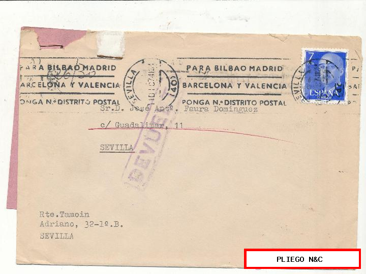 carta de Sevilla a Sevilla del 1 diciembre 1974. Con Edifil 2226 y aviso con Edifil 1159