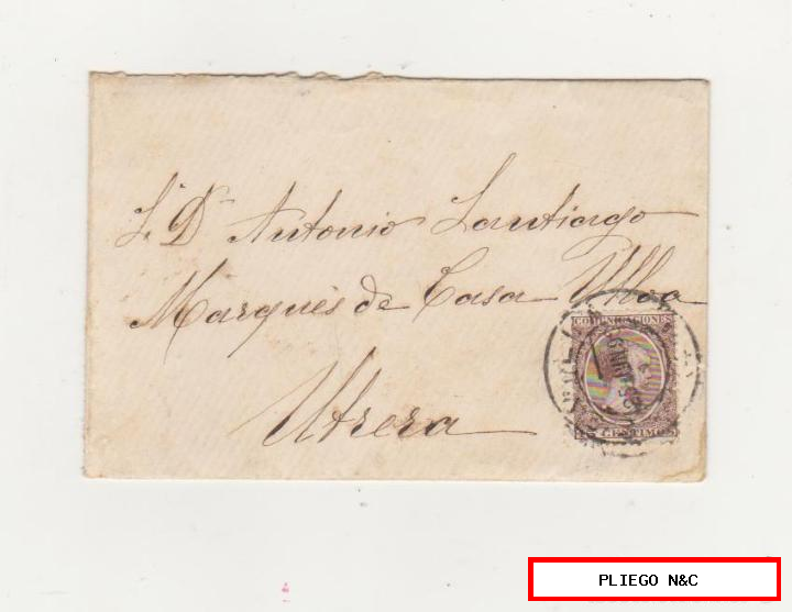 carta de Sevilla a utrera del 25 junio 1898. Franqueado con Edifil 219, matasellado con fechador de sevilla, tipo de 1882