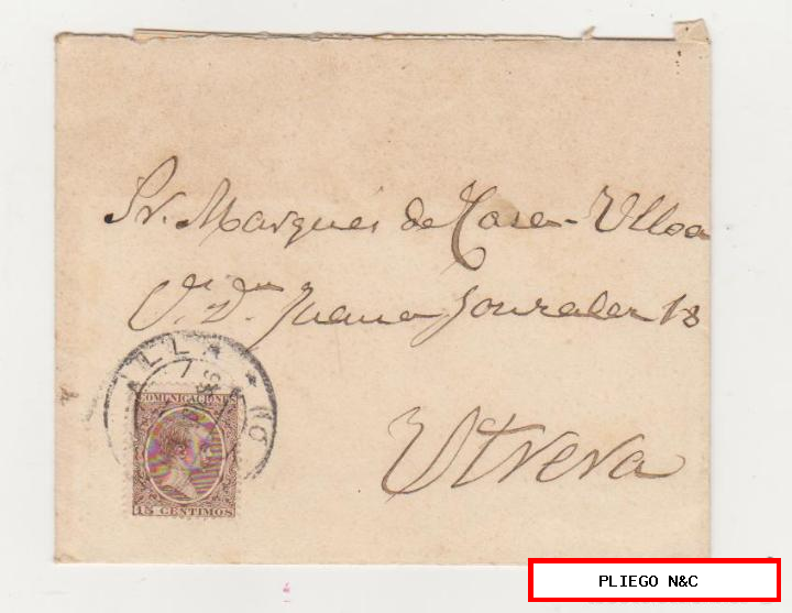 carta de Sevilla a utrera del 11 agosto 1896. Franqueado con Edifil 219, matasellado con fechador de sevilla, tipo de 1882