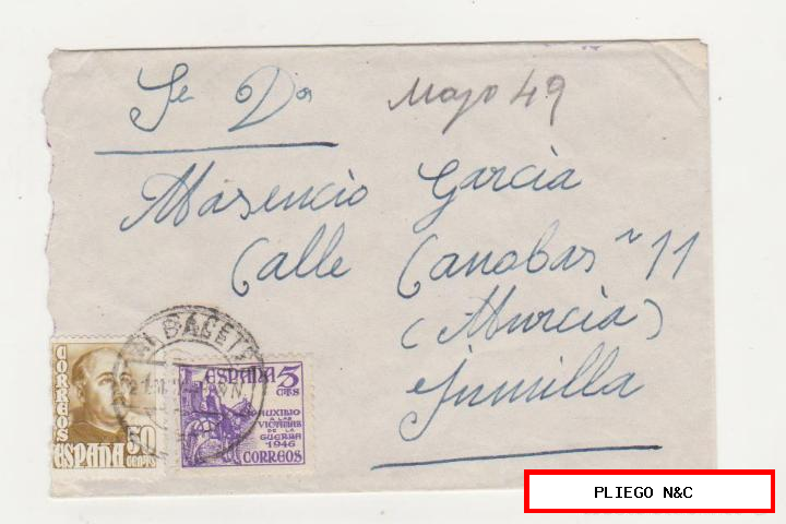 carta de Albacete a jumilla del 21 mayo 1949. Franqueado con Edifil 1022 y 1062