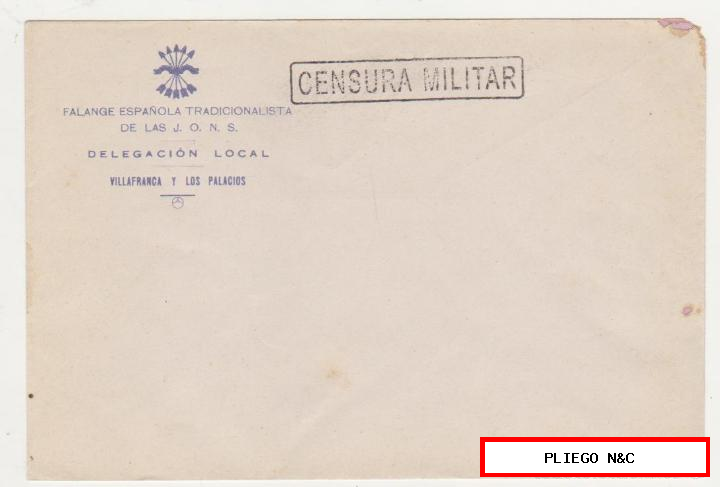 carta con membrete falange española tradicionalista de las J.O.N.S. Villafranca y los palacios. El tampón
