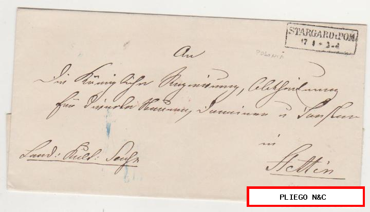 carta de stargard. Pom. A stetin (Polonia) del 17-1-1841?. Fechador y sello de lacre al dorso
