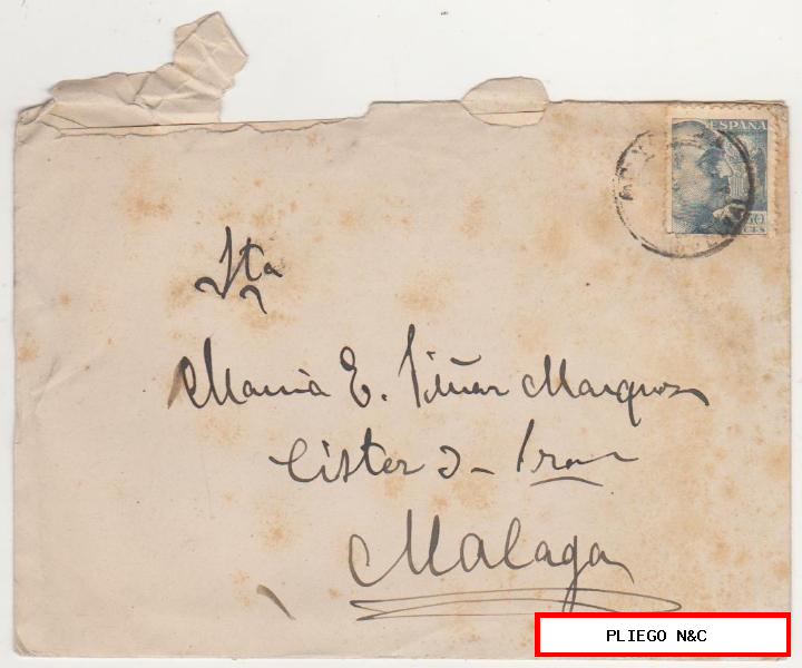 carta con membrete de Sevilla a málaga del 3 agosto 1946. Franqueado con Edifil 872