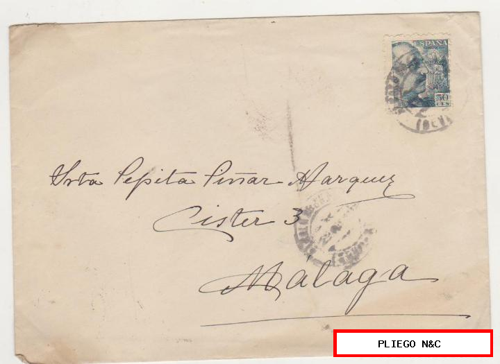 carta con membrete de Alcalá de Guadaira (hotel oromana) a málaga del 29 ago. 1948. Con Edifil 872