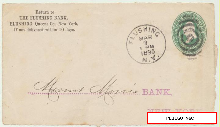 frontal de carta con membrete. Sello 2 cents impreso. Flushing 9-mar 1895-new york