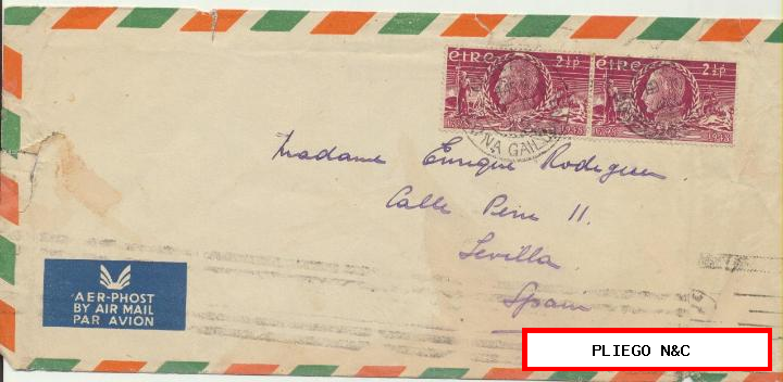 carta air mail de irlanda a Sevilla del 15 abril 1949