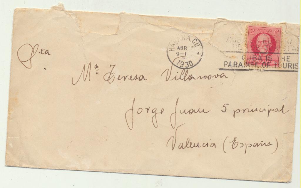 Carta de la Habana a Valencia del 17 Abril de 1930