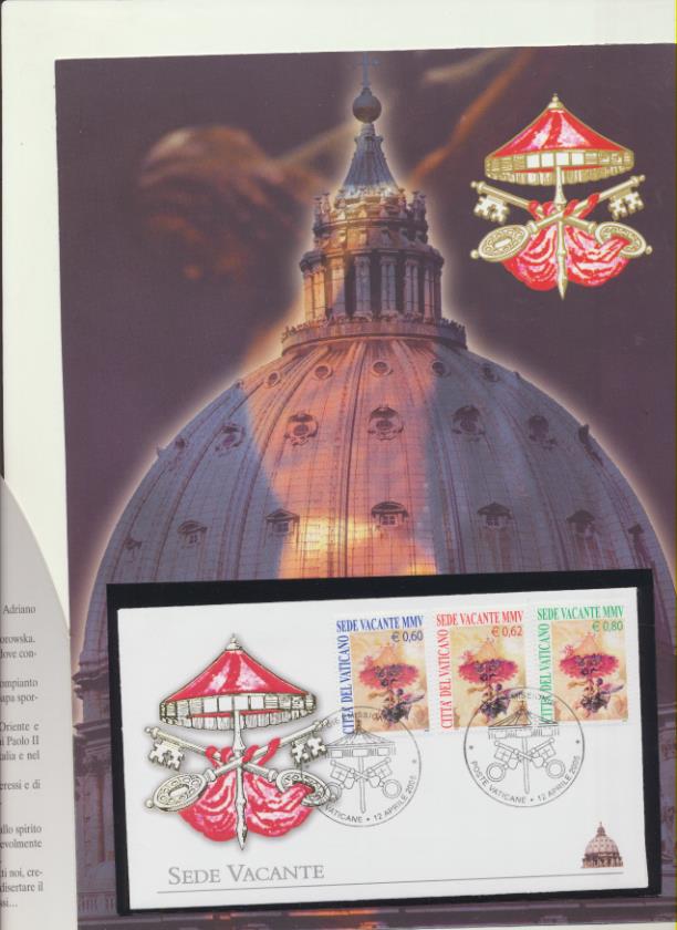 Vaticano Sede Vacante 2005. Sobre Primer día. serie 1374-76. En su Carpeta original