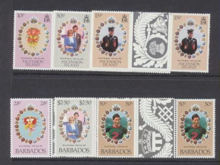 Boda Real 1981. Príncipe Carlos y Lady Diana. 2 Series Completas Islas Ascensión ** y Barbados **