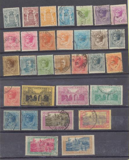 Mónaco 1924-33. 31 sellos. Serie a falta solamente del Yvert nº 74A Sellos usados