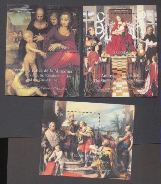 2000. Grenada. Pinturas del Museo del Prado. Anónimo Castellano, Yáñez de Almeida, y Amiconi. 3 HB **