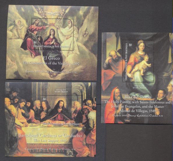2000. Grenada, Carriacou y Pequeña Martinica. Pinturas del Museo del Prado. El Greco, Blas del Prado y Carducho. 3 HB **