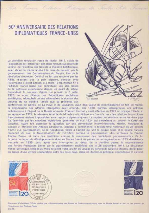Colección Histórica del Sello Francés. 32 y 33 1975 Matasellos Primer día