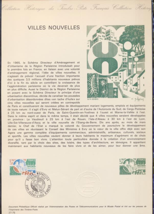 Colección Histórica del Sello Francés. 26 y 27 1975 Matasellos Primer día