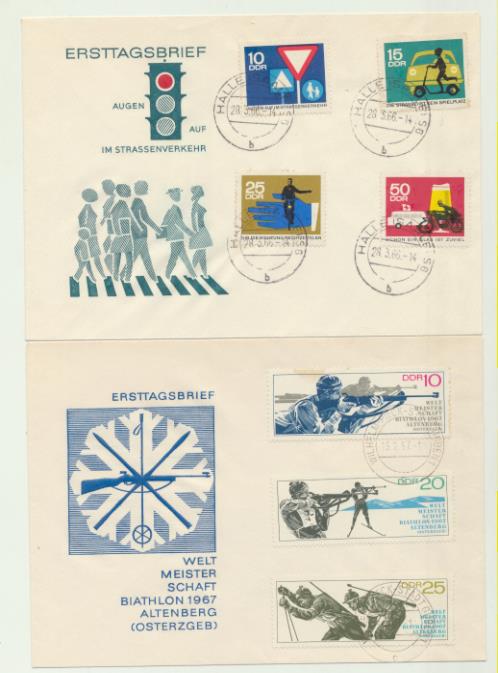 DDR. R.D. Alemana. 2 Sobres Primer Día 1966. Series Completa Yvert 866-69 y 948-50