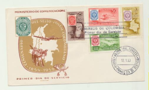 Colombia 1950 Sobre Primer Día. Bogotá 12-1-1959