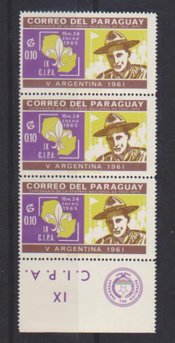 Paraguay. Boy Scout. Centenario de Epopeya nacional. Año 1961. Bloque de tres **