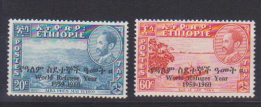 1960. Etiopía. 20 c. y 60 c. Sobrecarga Año Mundial del Refugiado 1959-60. Yvert 498-99 **