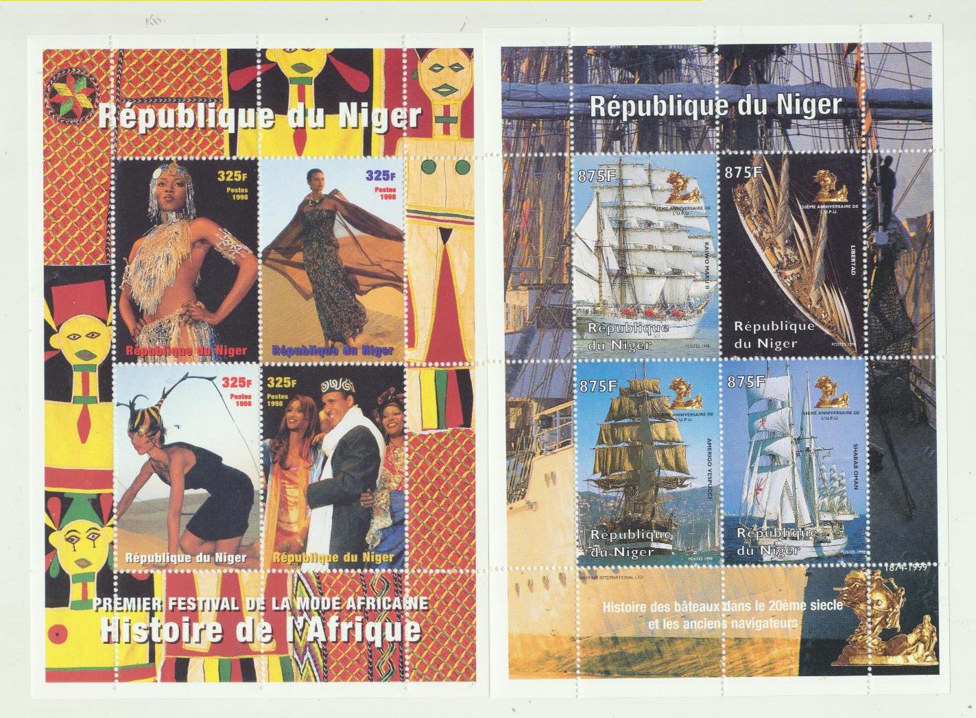 Nigeria. Lote de Hojas Bloques 1998. Historia de áfrica y Barcos. SIN USAR