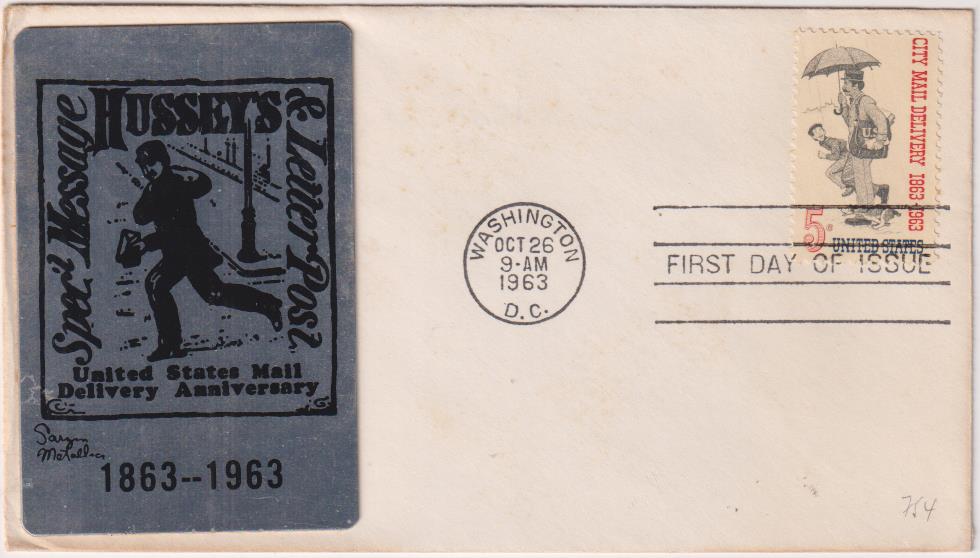 Sobre Primer Día. Spec´l Message Hussey´s & Letter Post. Washington 26 Oct. 1963
