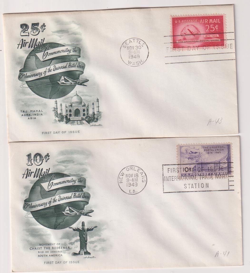 Estados Unidos. Lote de 2 Sobres Primer Día. 75 aniv. de la Unión Postal Universal 1949