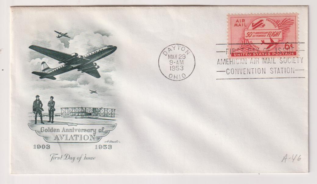 Estados Unidos. Aniversario de la aviación. Sobre Primer Día 1953