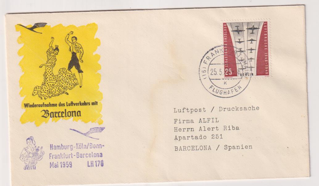 Alemania. Reanudación de los Vuelos con Barcelona. Sobre primer Día, 1959