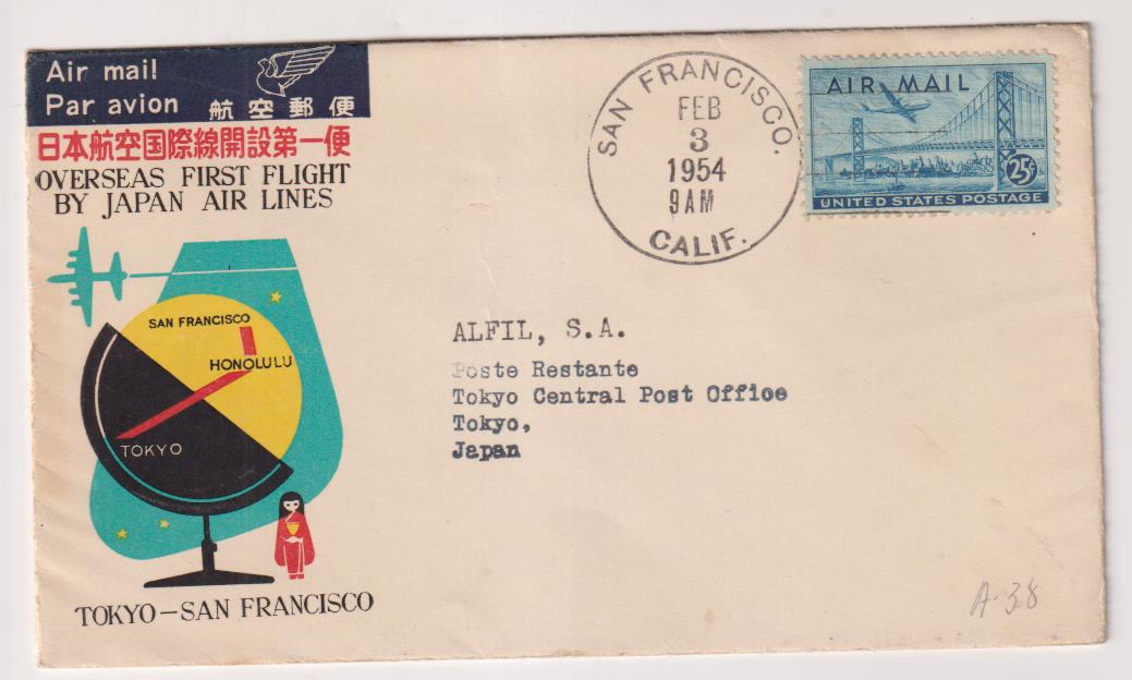 Estados Unidos. Primer Vuelo. Sobre primer Día. San Francisco 3-mar.-1954