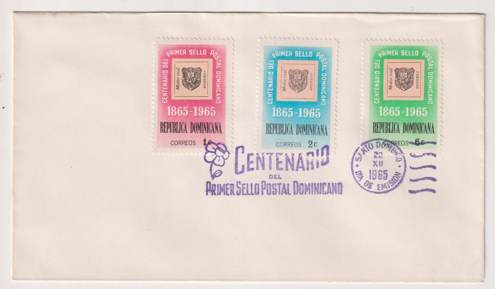 República Dominicana. Centenario del primer Sello. Sobre Primer Día, 28-9-1965