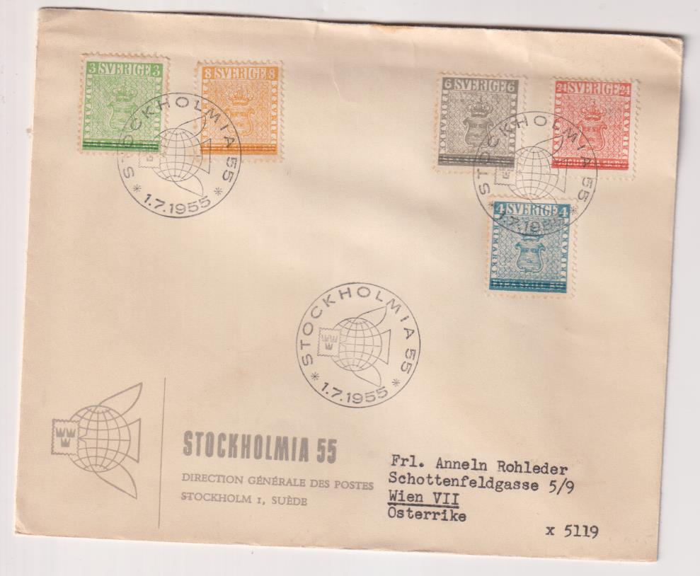 Suecia. Stokolmia 55. Lote de 3 Sobres Primer Día, 1-7-1955