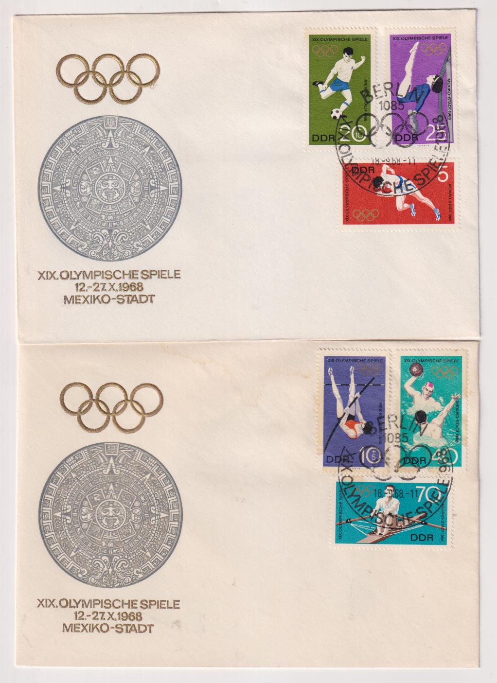 República Democrática Alemana. Juegos Olímpico de México. 2 Sobres Primer Día, 1968