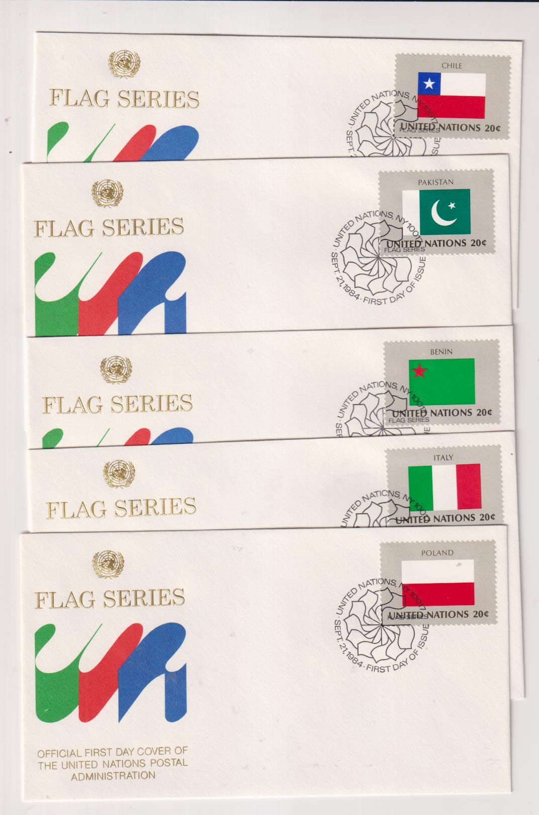 Naciones Unidas. Flag Series. Lote de 5 Sobres primer Día