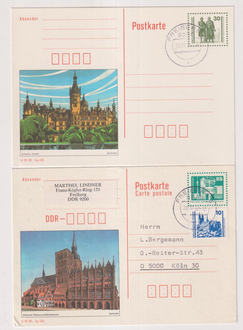 República Democrática Alemana. 2 Tarjetas Postales. 1990