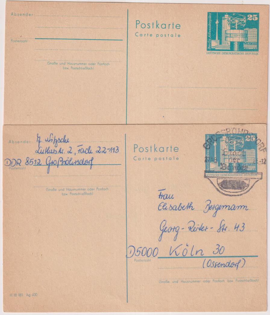 República Democrática Alemana. 2 Tarjetas Postales 1968