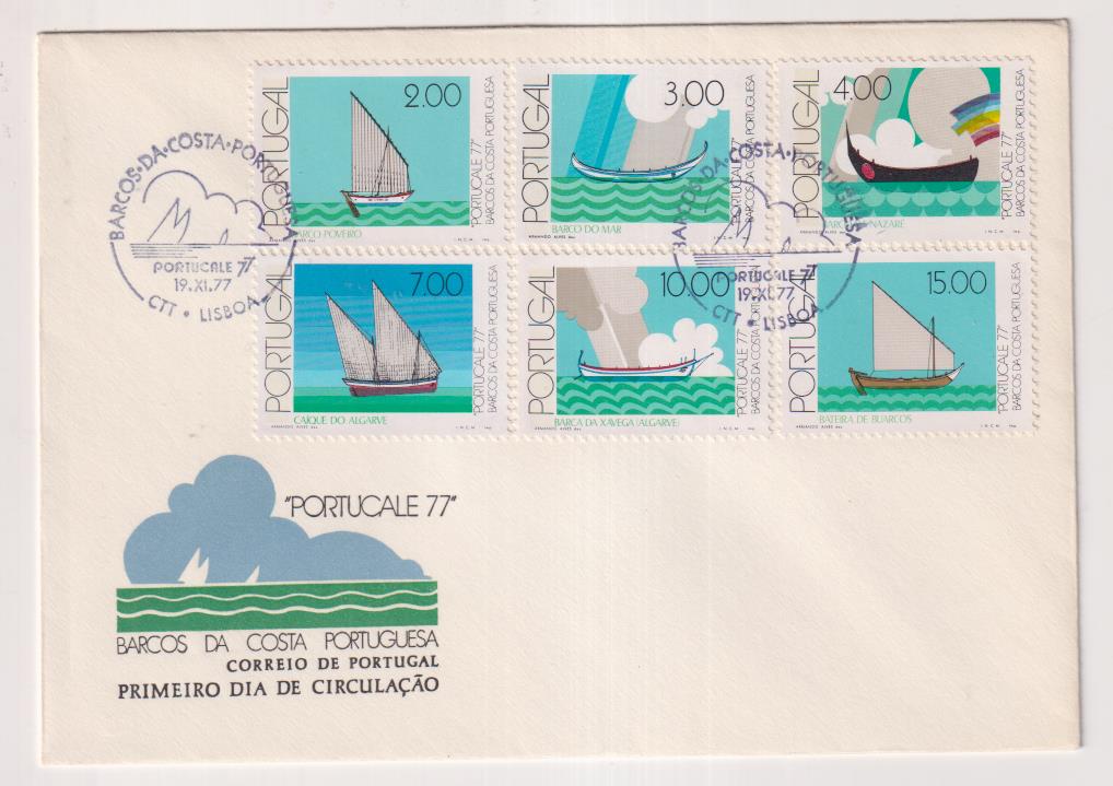 Portugal. Sobre Primer Día Barcos da Costa portuguesa 1977