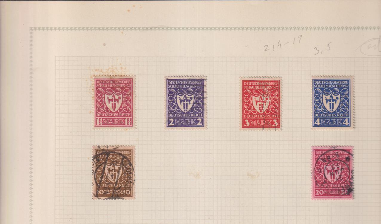 Alemania. Año 1922. Yvert 214-219. (2 nuevos con goma y 4 usados) con charnelas