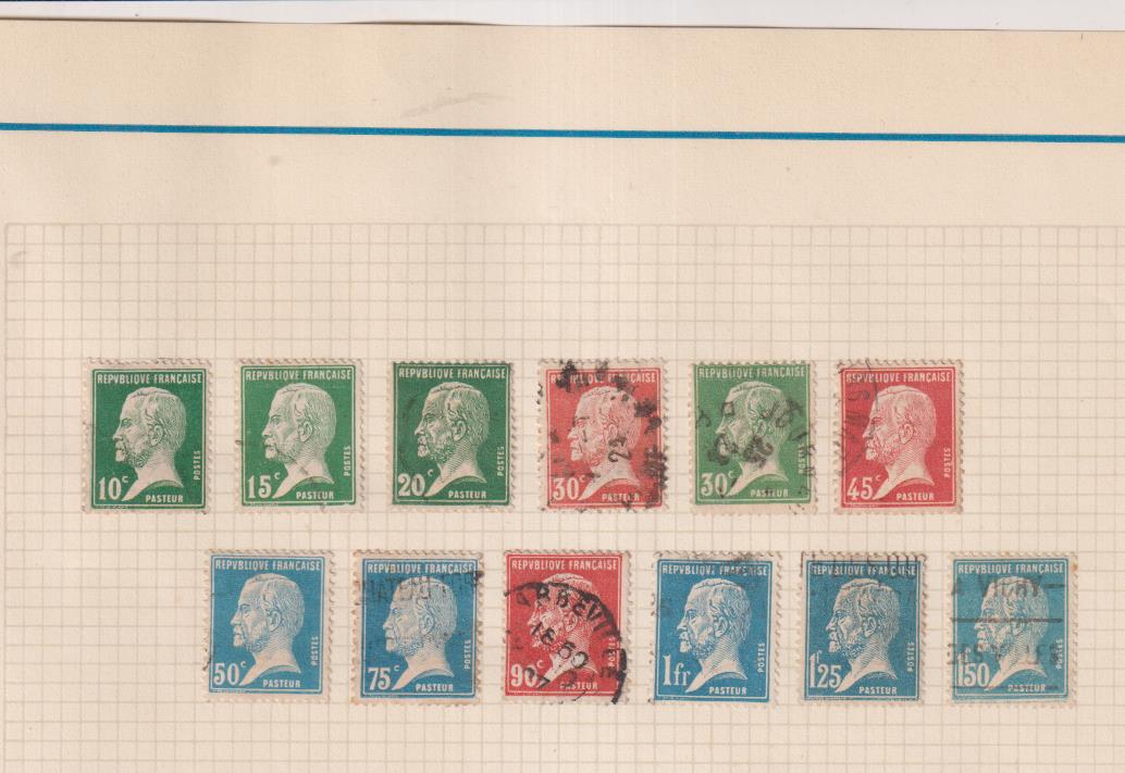 Francia 1923-26. Pasteur completa, Yvert 170-181. Usados con charnela