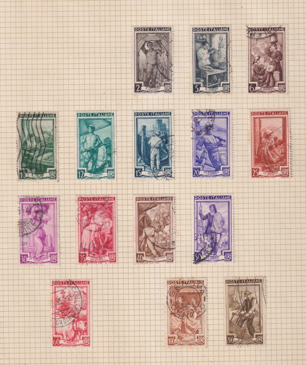 Italia 1950. Oficios, Lote de 15 sellos usados con charnela