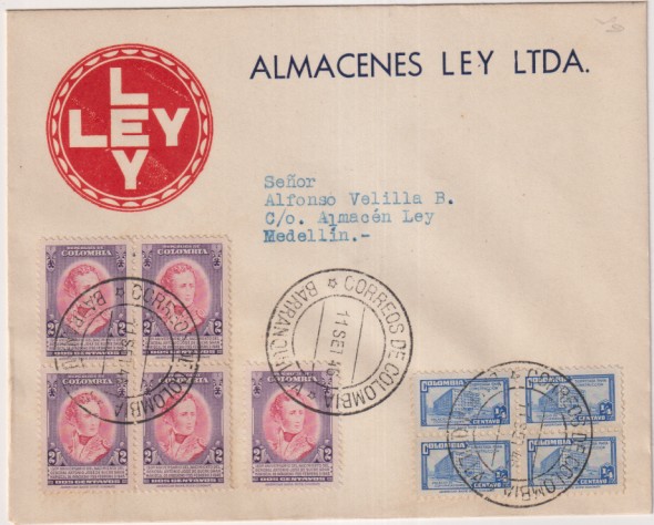 Colombia, Barranquilla. Carta con membrete, fechado el 11 sep-1946 y con Bonito Franqueo. Bella Carta. Lujo