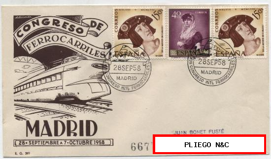 Sobre conmemorativo Ilustrado, XVIII Congreso Internacional de Ferrocarriles. Madrid 1958