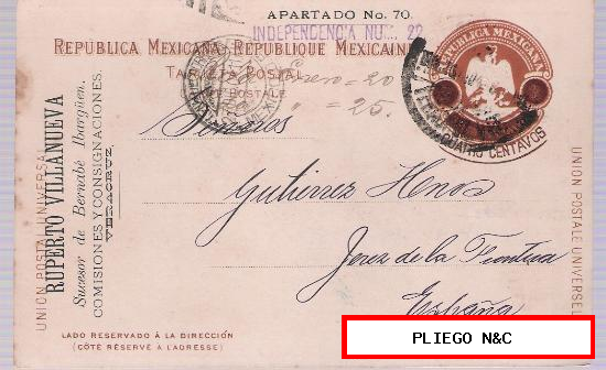 Entero Postal Méjico. De Veracruz a Jerez de la Frontera. 1904