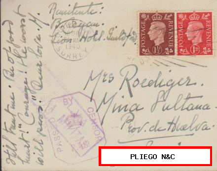 Tarjeta Entero Postal Inglesa. De Guilford a Mina Sultana (Huelva) Del 21 May. 1945