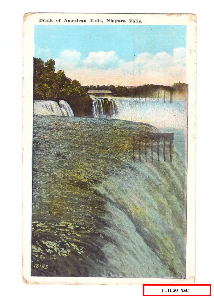 brink of american falls-Niágara falls. Franqueado en Rochester en 1923 a Sevilla