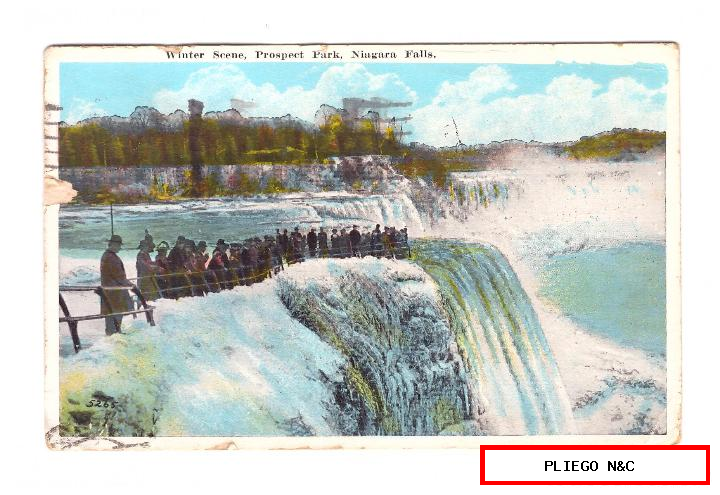 Winter scen, prospect park-Niágara falls. Franqueado en Rochester en 1923 a Sevilla