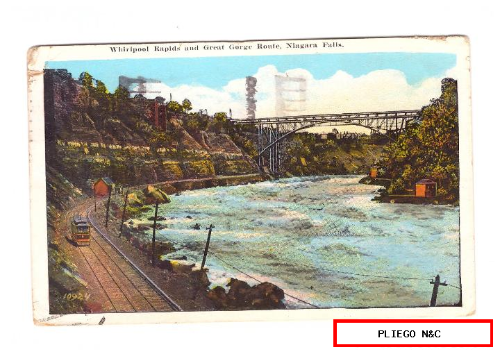 Whirlpool rapids and great George route. Niagara falls. Franqueado en 1923 a Sevilla
