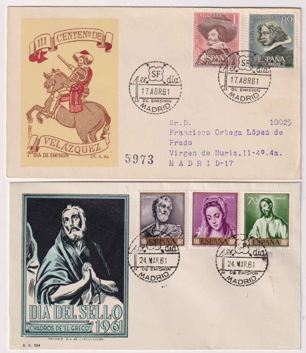 Edifil 1330-32 Sobre Primer Día El Greco y Edifil 1340-41 Centenario de Velázquez Año 1961