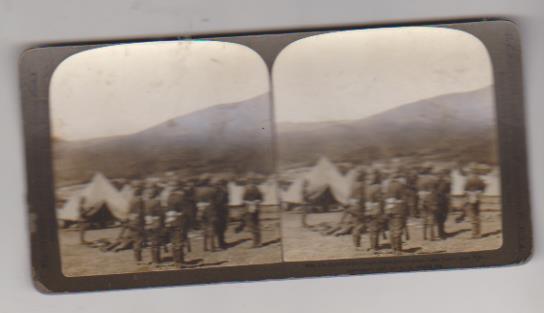 Fotografía estereoscópica (9x17) albúmina. Guardia en Green Point Camp. Ciudad del Cabo. Guerra de los Boer 1901
