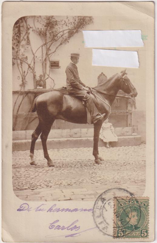 Fotografía. Tamaño postal. De Sevilla a Inglaterra. Franqueado y fechado el 26 Mayo 1902