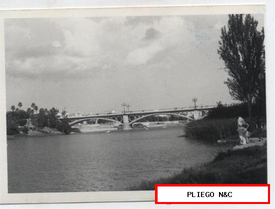 Fotografía (12,5x9) Sevilla. Puente de Isabel II. Fotógrafo Agudeló-Sevilla. Años 70