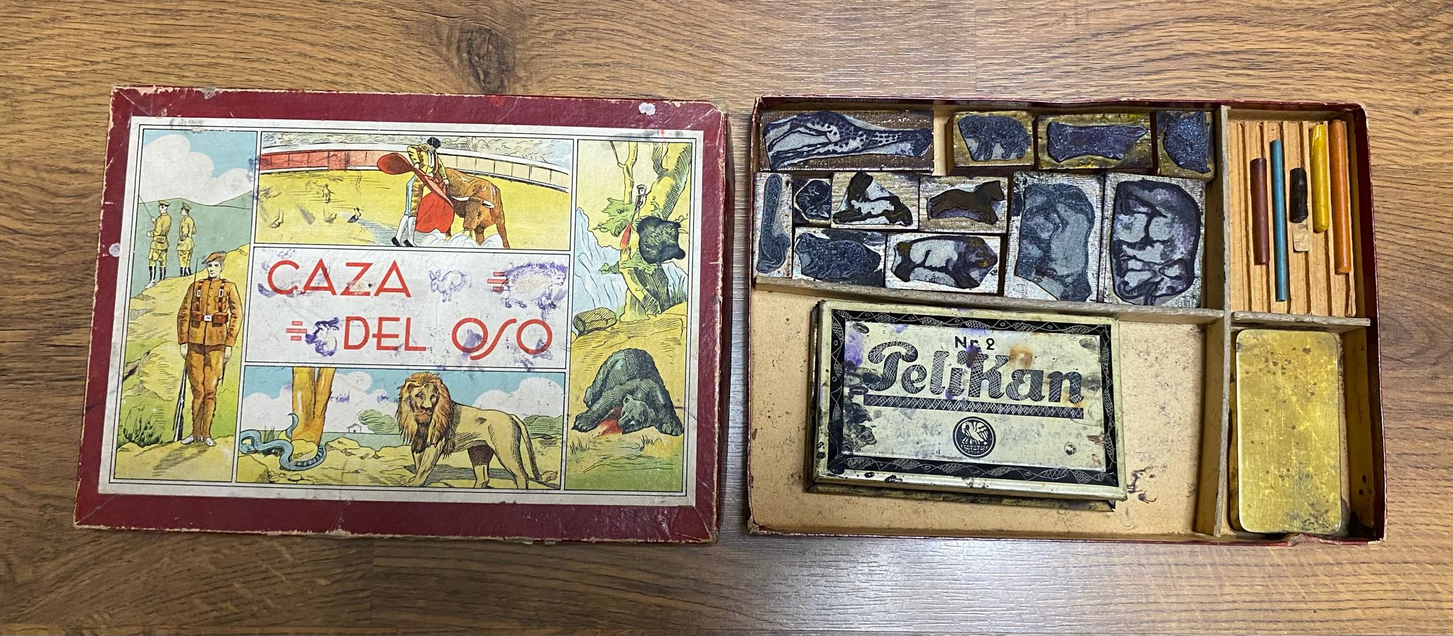 Caja de Tampones de Animales salvajes para tatuajes o Impresiones de tinta. 1920-30